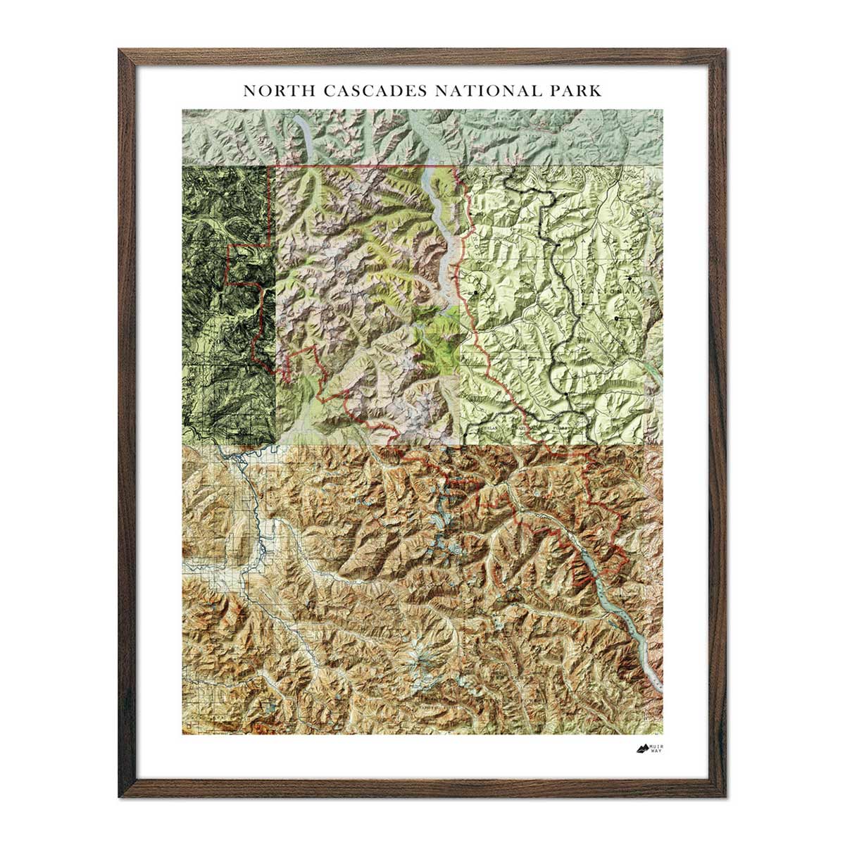 North Cascades Shaded Relief Map - Muir Way - Relief Series