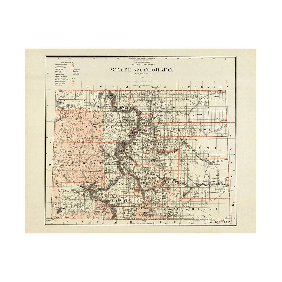 Colorado 1879 Map - Muir Way - Vintage Map