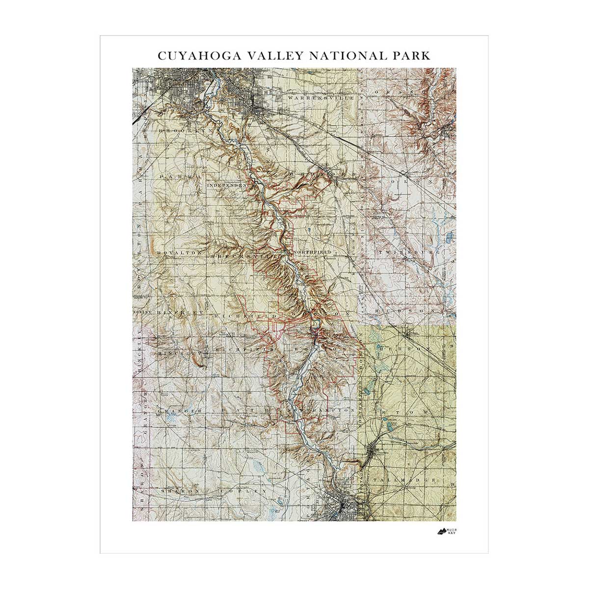 Cuyahoga Valley Shaded Relief Map - Muir Way - Relief Series