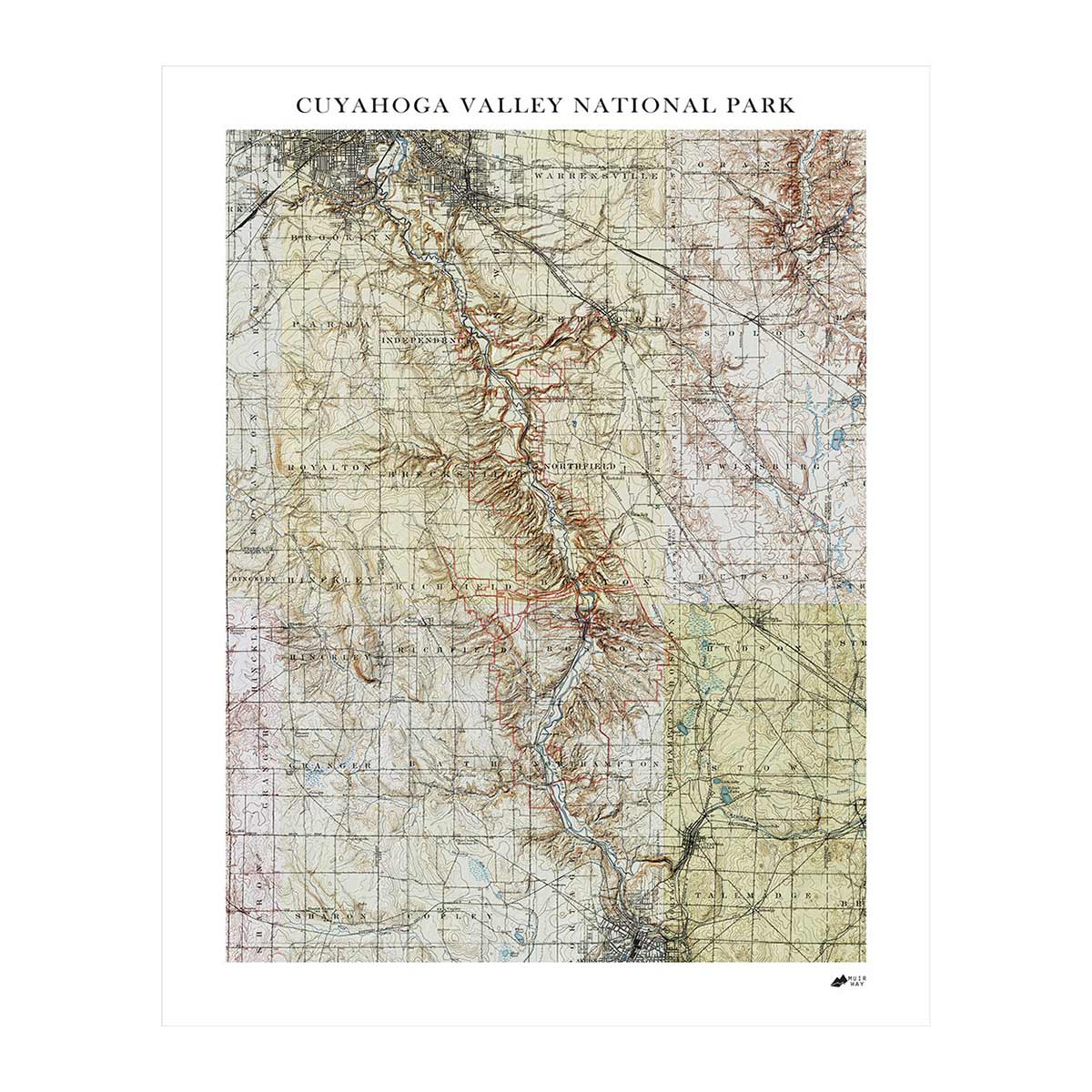 Cuyahoga Valley Shaded Relief Map - Muir Way - Relief Series