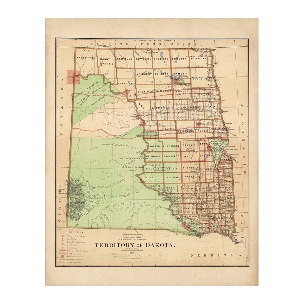 Dakota Territory 1876 Map - Muir Way - Vintage Map