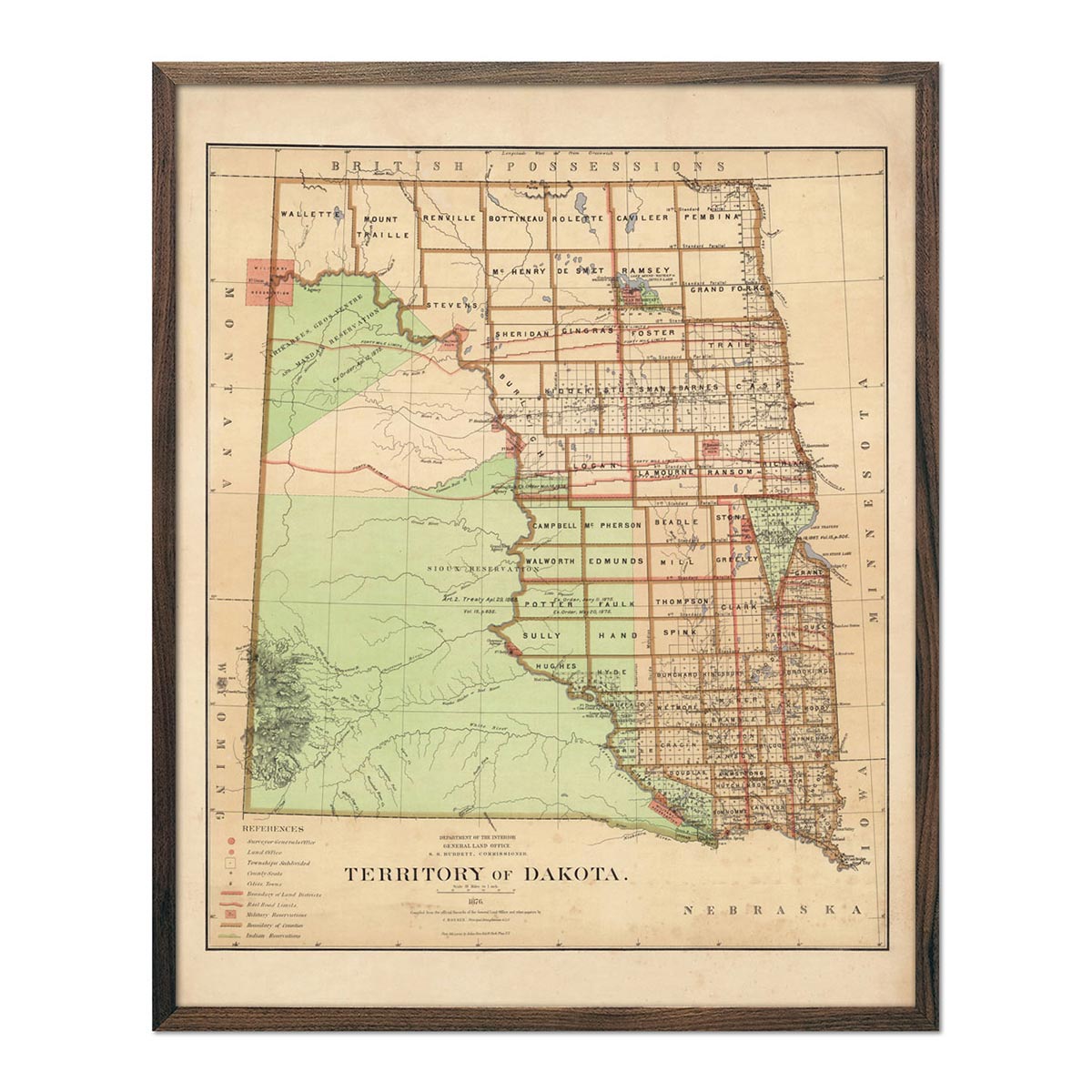 Dakota Territory 1876 Map - Muir Way - Vintage Map