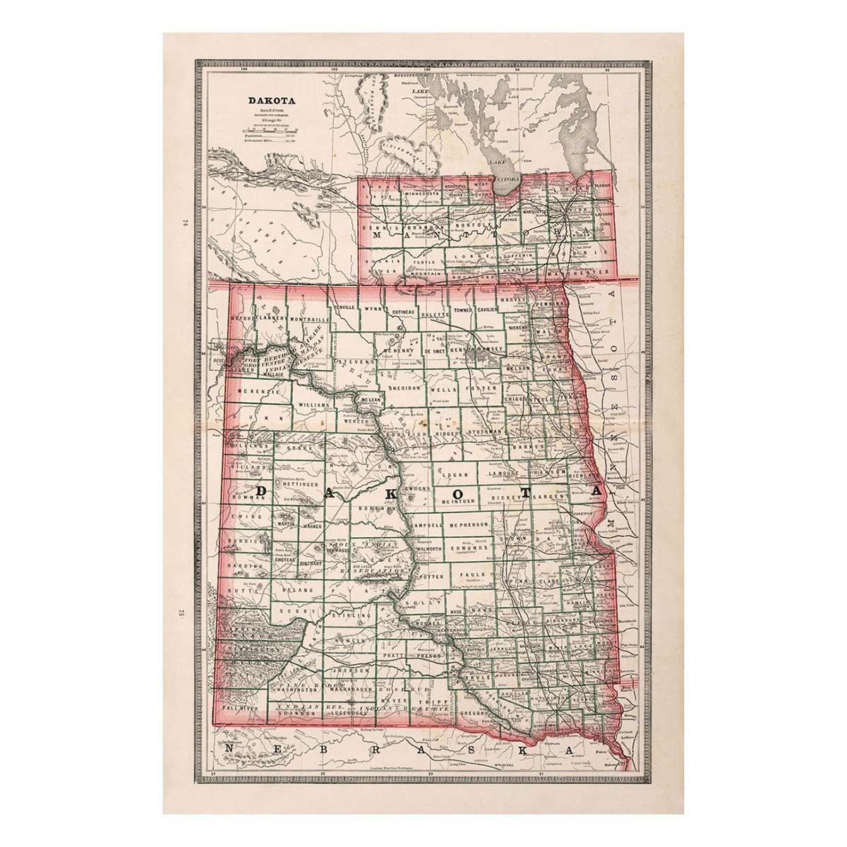 Dakota 1883 Map - Muir Way - Vintage Map