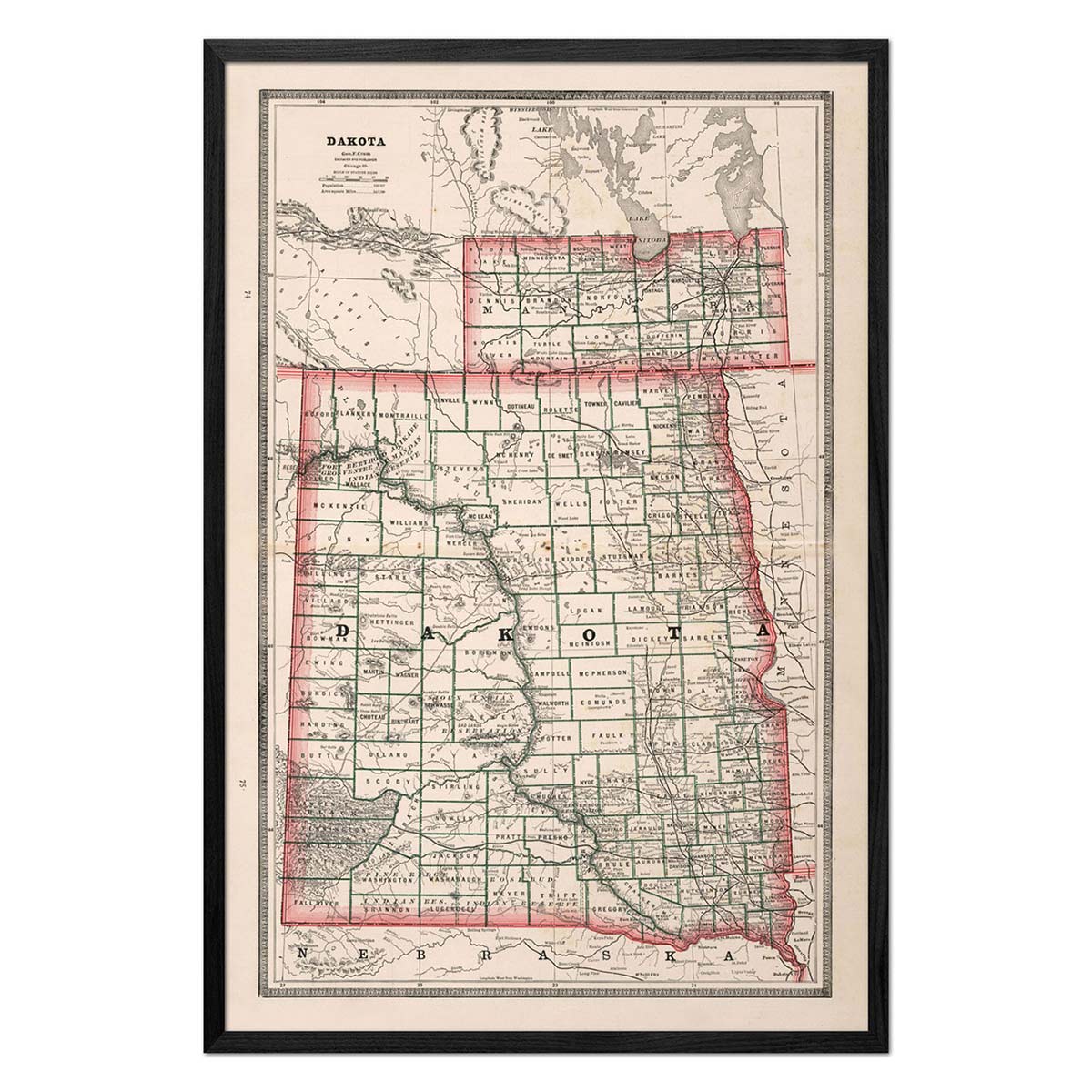 Dakota 1883 Map - Muir Way - Vintage Map