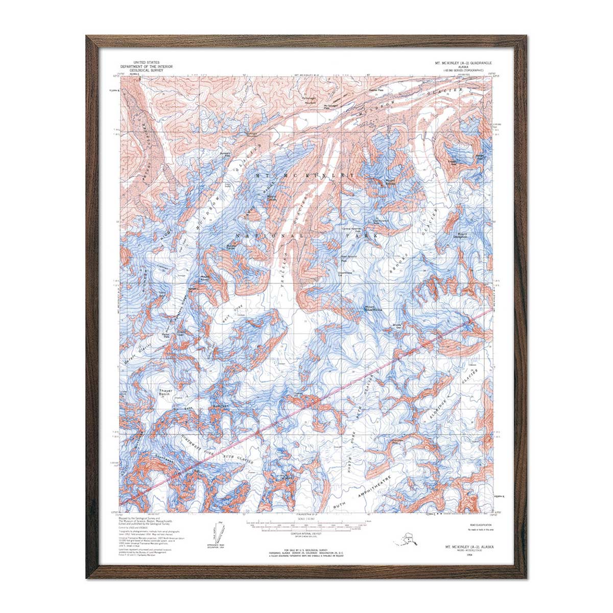 Denali National Park 1954 USGS Map - Muir Way - Vintage Map