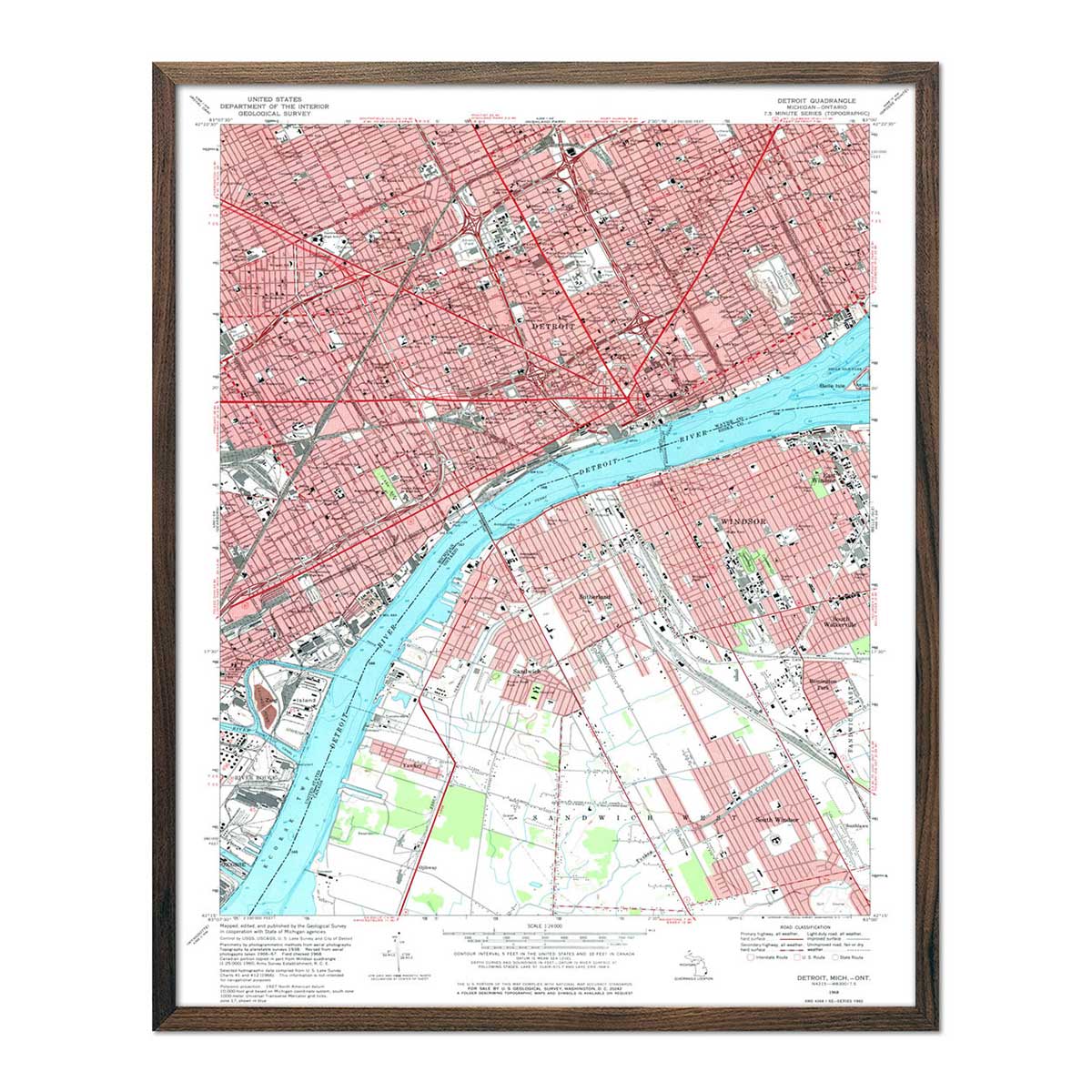 Detroit, MI 1968 USGS Map - Muir Way - Vintage Map