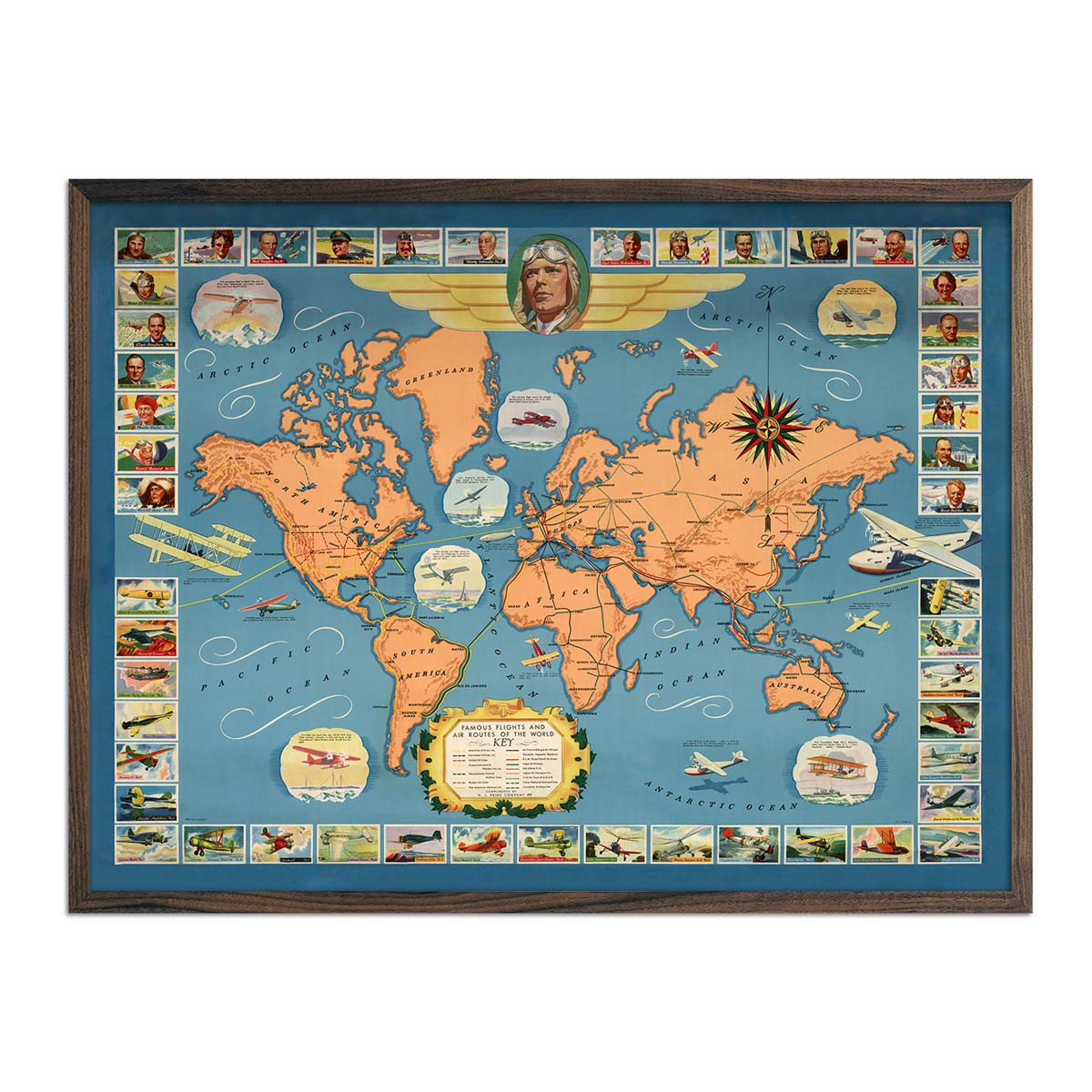 Famous Flights and Air Routes of the World - Muir Way - Vintage Map