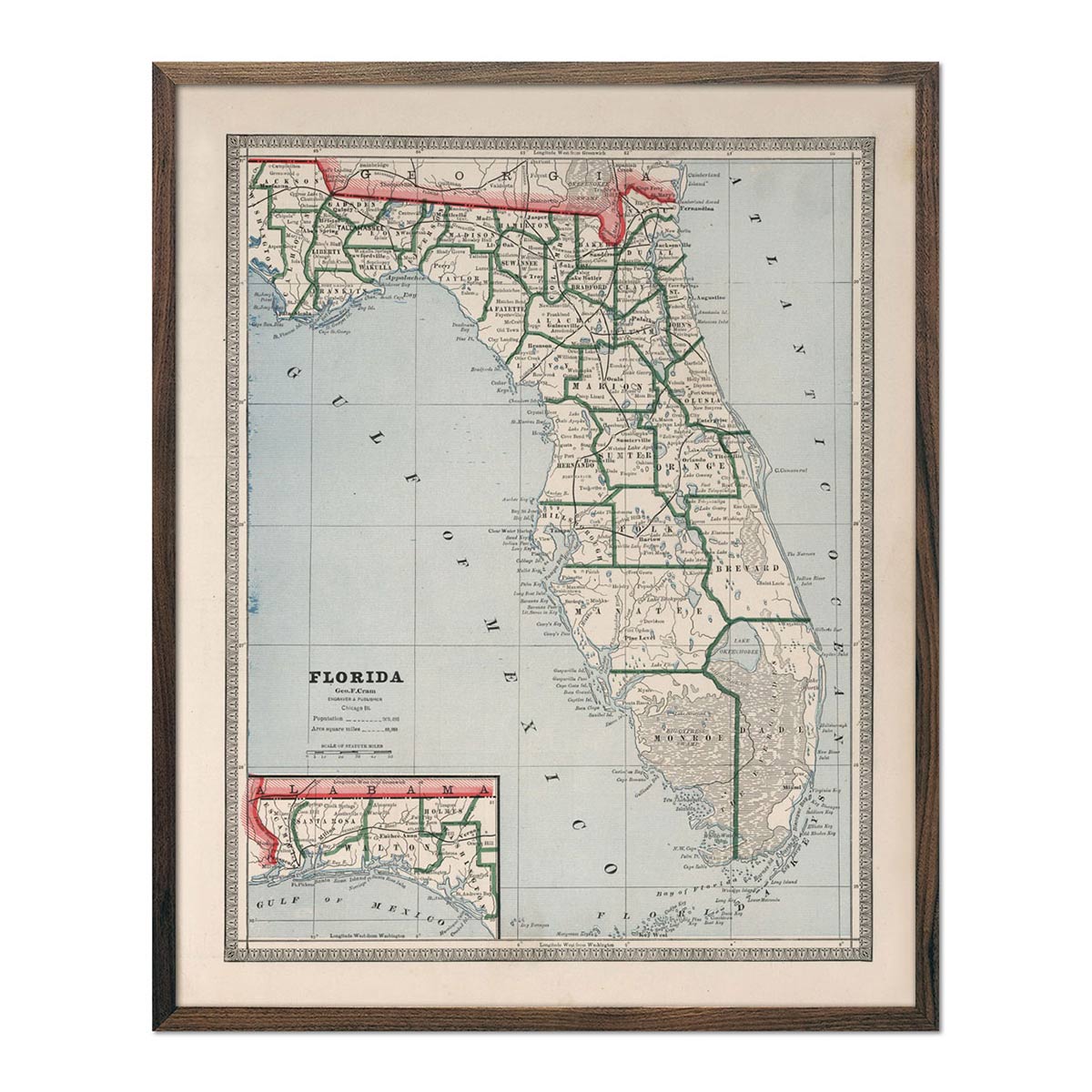 Florida 1883 Map - Muir Way - Vintage Map