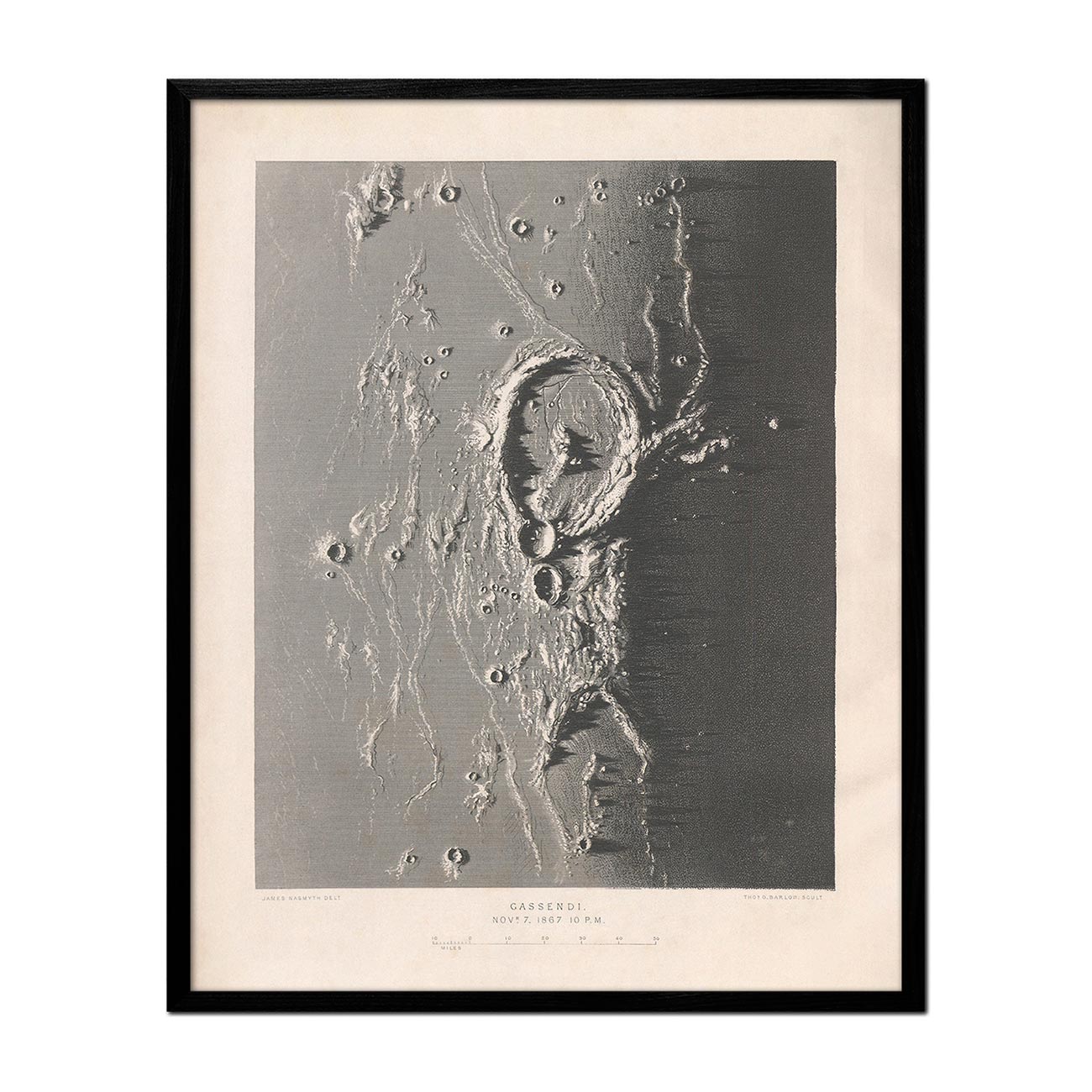 1874 Gassendi Moon Crater Print - Muir Way - Astronomy