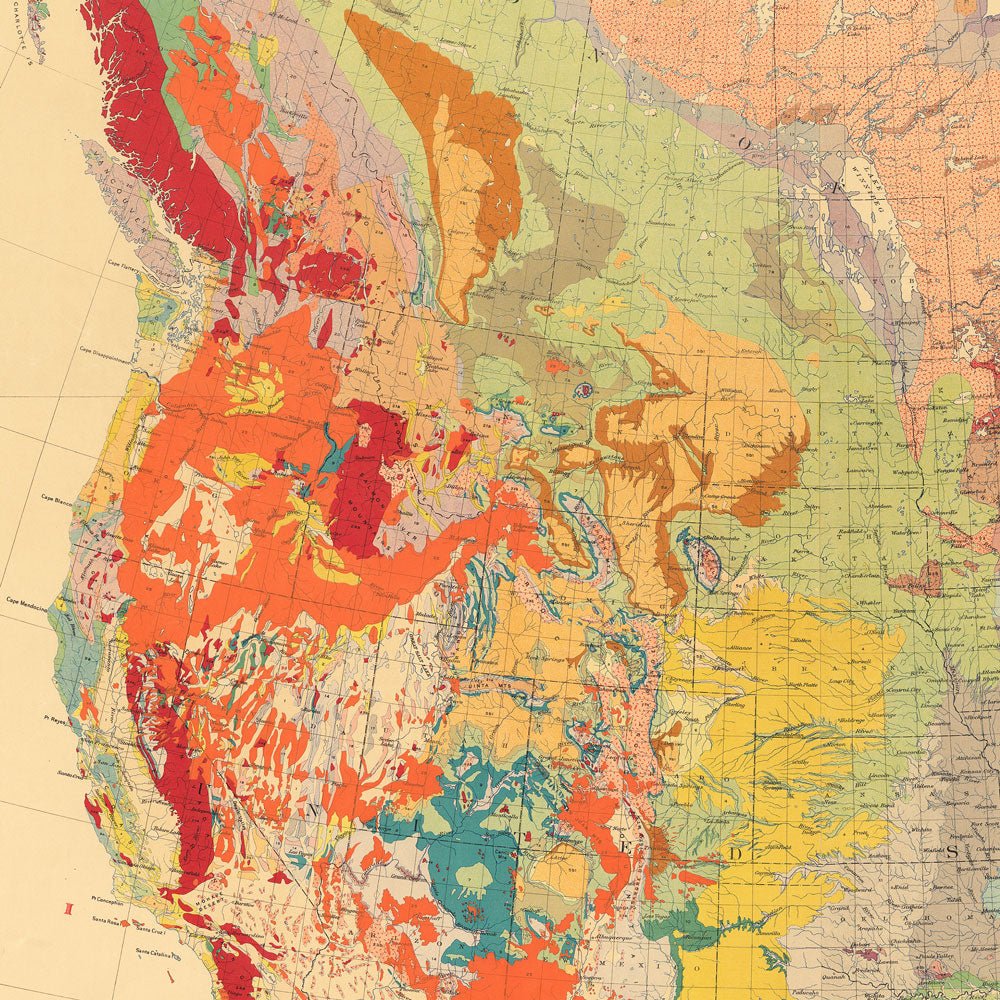 North America Geologic Map 1911 - Muir Way - Vintage Map