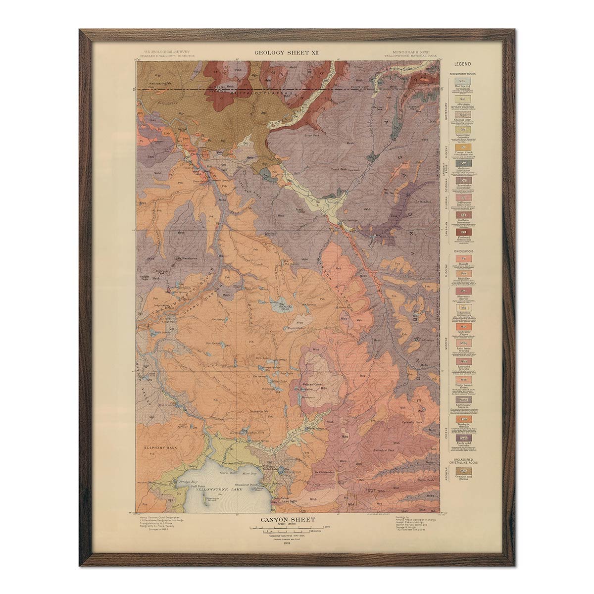 Yellowstone Geologic Map of Canyon Section 1904 Map - Muir Way - Vintage Map