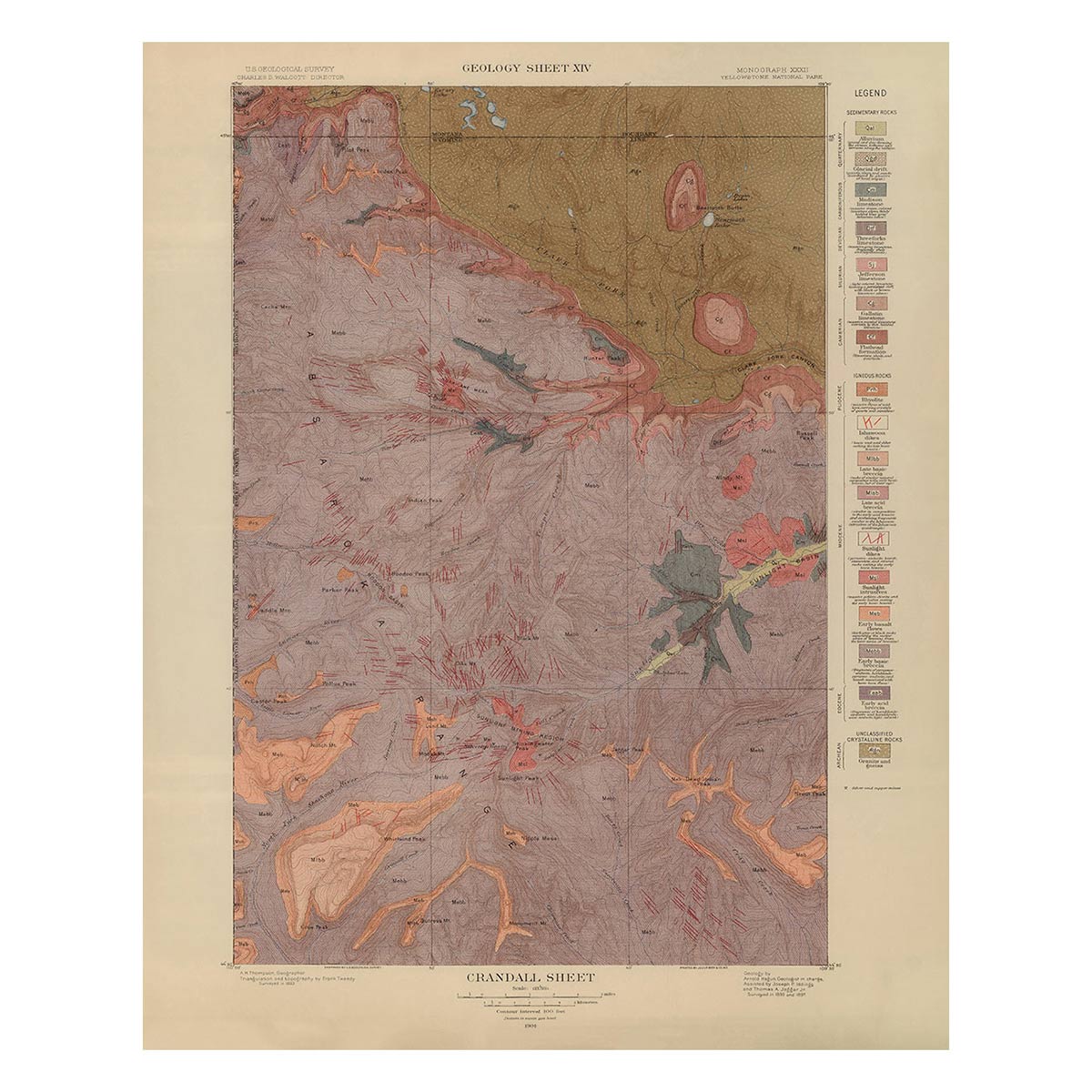 Yellowstone Geologic Map of Crandall 1904 Map - Muir Way - Vintage Map