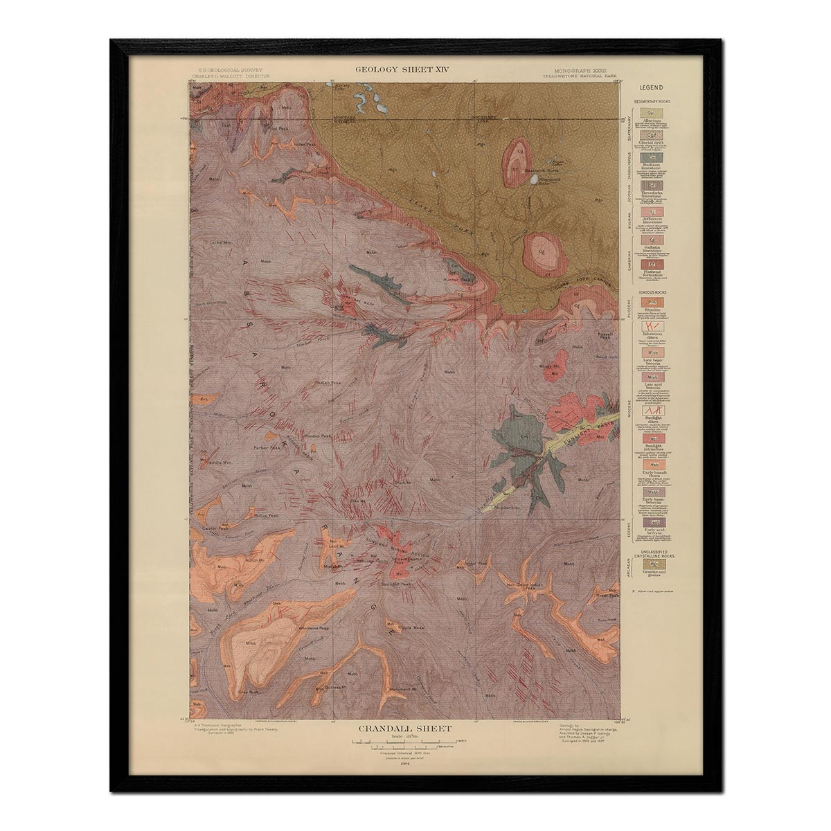 Yellowstone Geologic Map of Crandall 1904 Map - Muir Way - Vintage Map