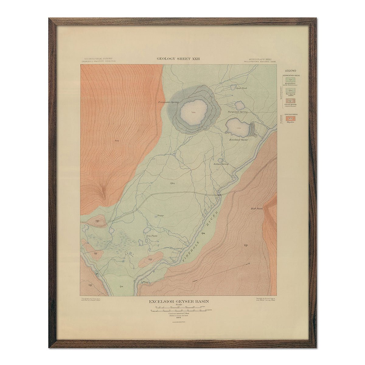 Yellowstone Geologic Map of Excelsior Geyser Basin 1904 Map - Muir Way - Vintage Map