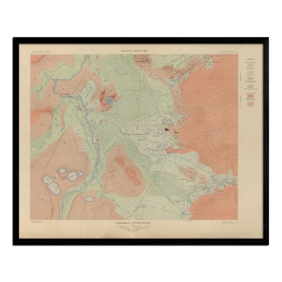 Yellowstone Geologic Map of Firehole Geyser Basin 1904 Map - Muir Way - Vintage Map