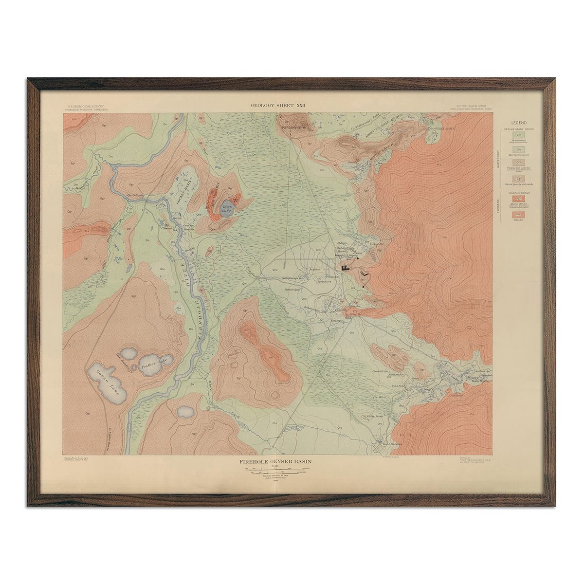 Yellowstone Geologic Map of Firehole Geyser Basin 1904 Map - Muir Way - Vintage Map