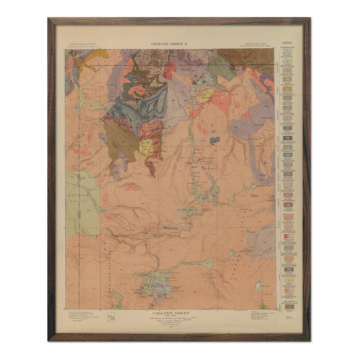 Yellowstone Geologic Map of Gallatin 1904 Map - Muir Way - Vintage Map
