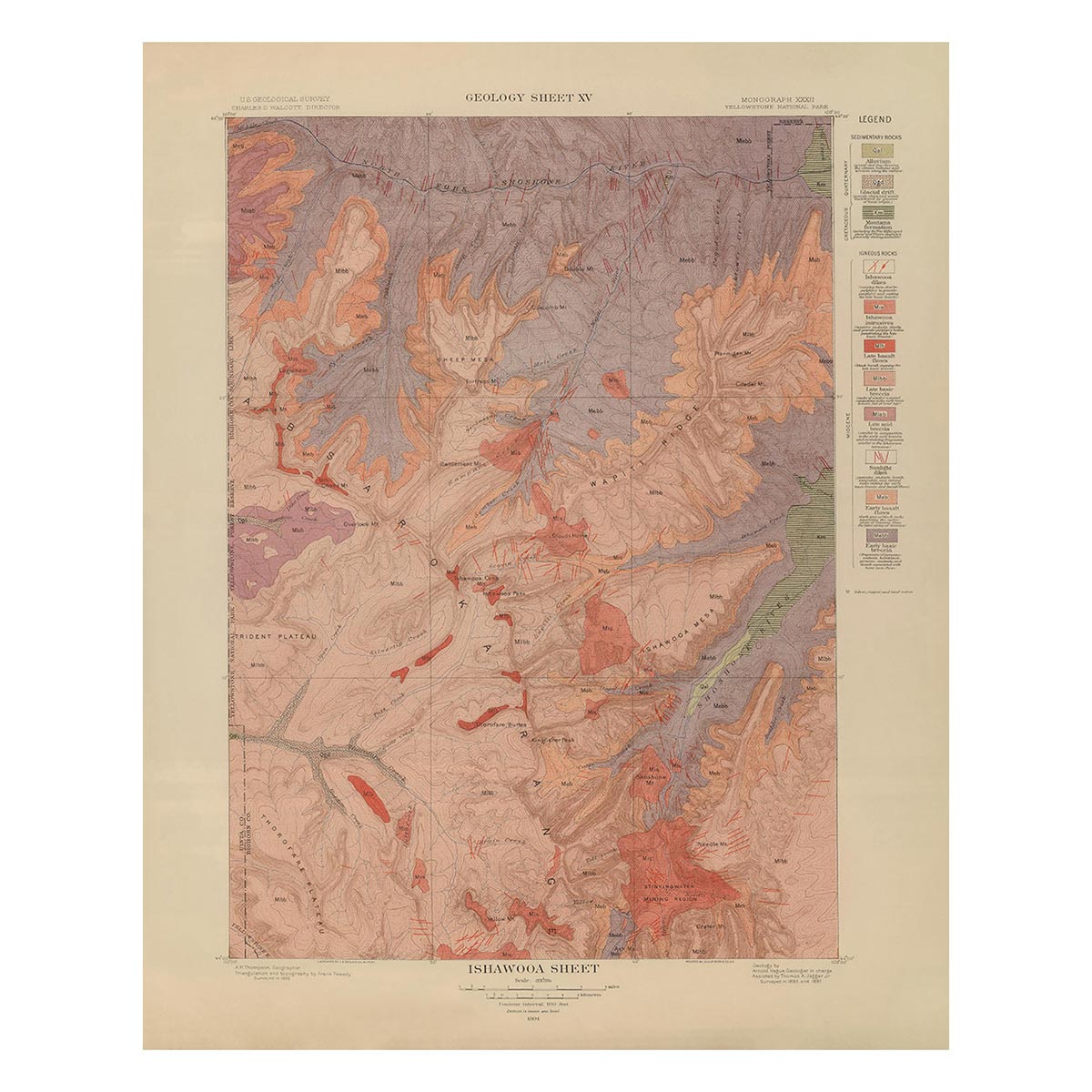 Yellowstone Geologic Map of Ishawooa 1904 Map - Muir Way - Vintage Map
