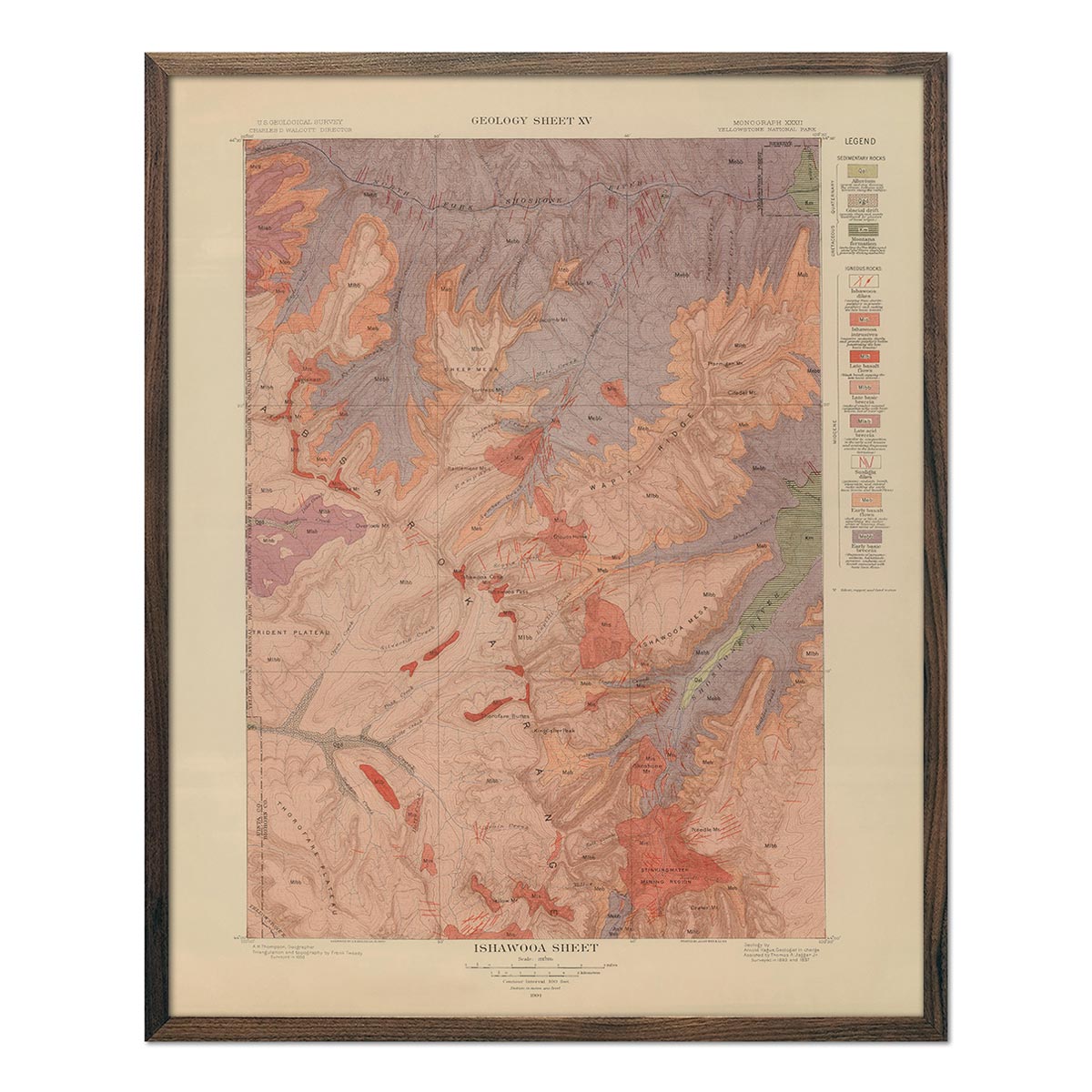 Yellowstone Geologic Map of Ishawooa 1904 Map - Muir Way - Vintage Map