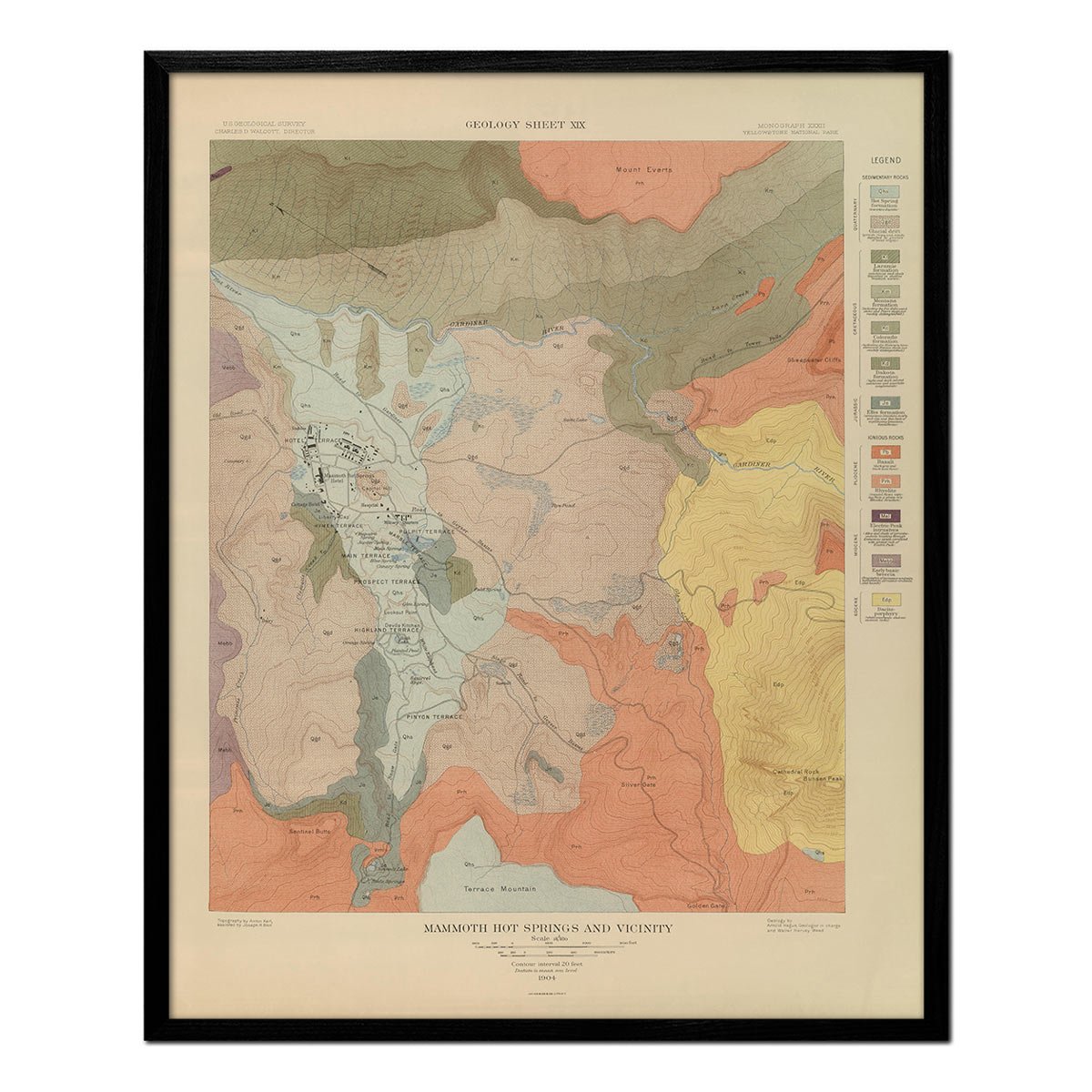 Yellowstone Geologic Map of Mammoth Hot Springs 1904 Map - Muir Way - Vintage Map