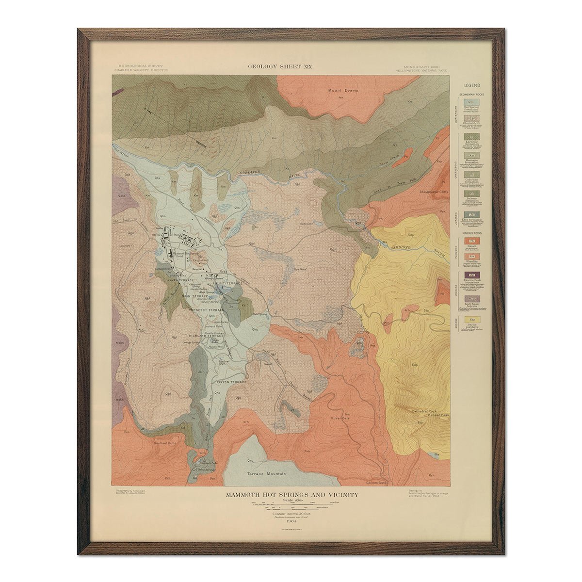 Yellowstone Geologic Map of Mammoth Hot Springs 1904 Map - Muir Way - Vintage Map