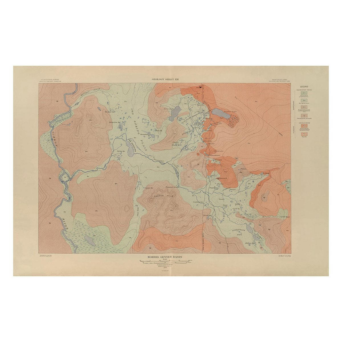 Yellowstone Geologic Map of Norris Geyser Basin 1904 Map - Muir Way - Vintage Map