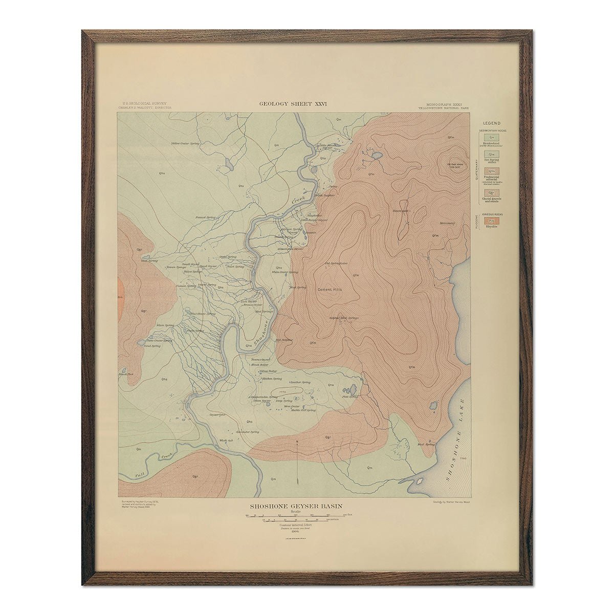 Yellowstone Geologic Map of Shoshone Geyser Basin 1904 Map - Muir Way - Vintage Map