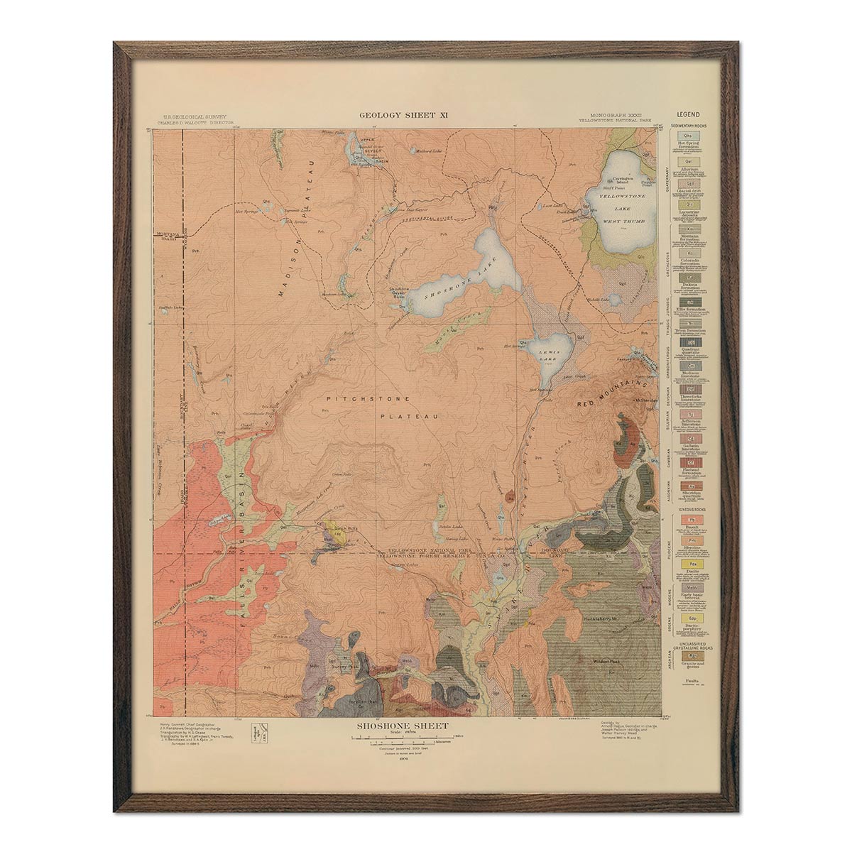 Yellowstone Geologic Map of Shoshone Section 1904 Map - Muir Way - Vintage Map