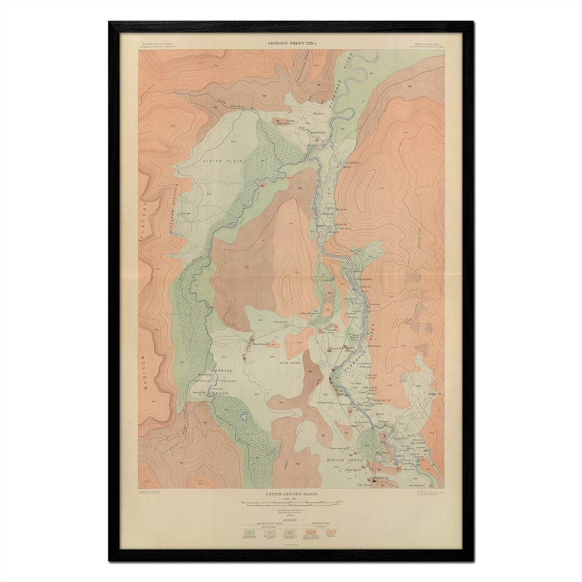 Yellowstone Geologic Map of Upper Geyser Basin 1904 Map - Muir Way - Vintage Map