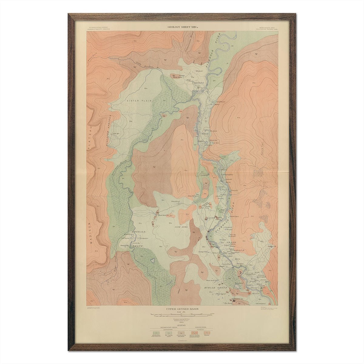 Yellowstone Geologic Map of Upper Geyser Basin 1904 Map - Muir Way - Vintage Map