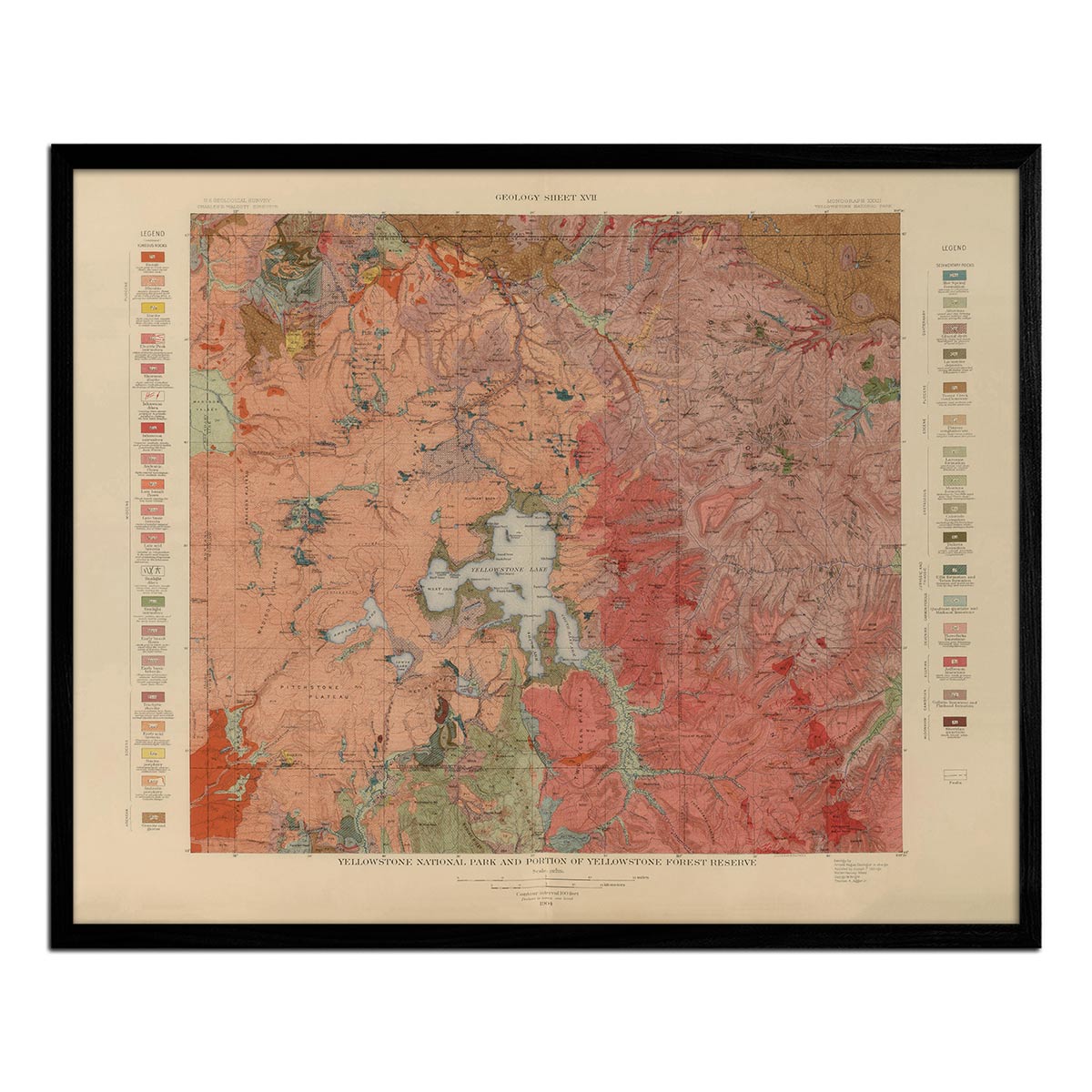 Yellowstone Geologic Map of the National Park and Forest Preserve 1904 Map - Muir Way - Vintage Map