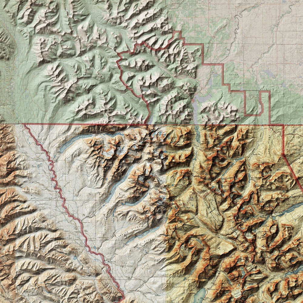 Glacier Shaded Relief Map - Muir Way - Relief Series