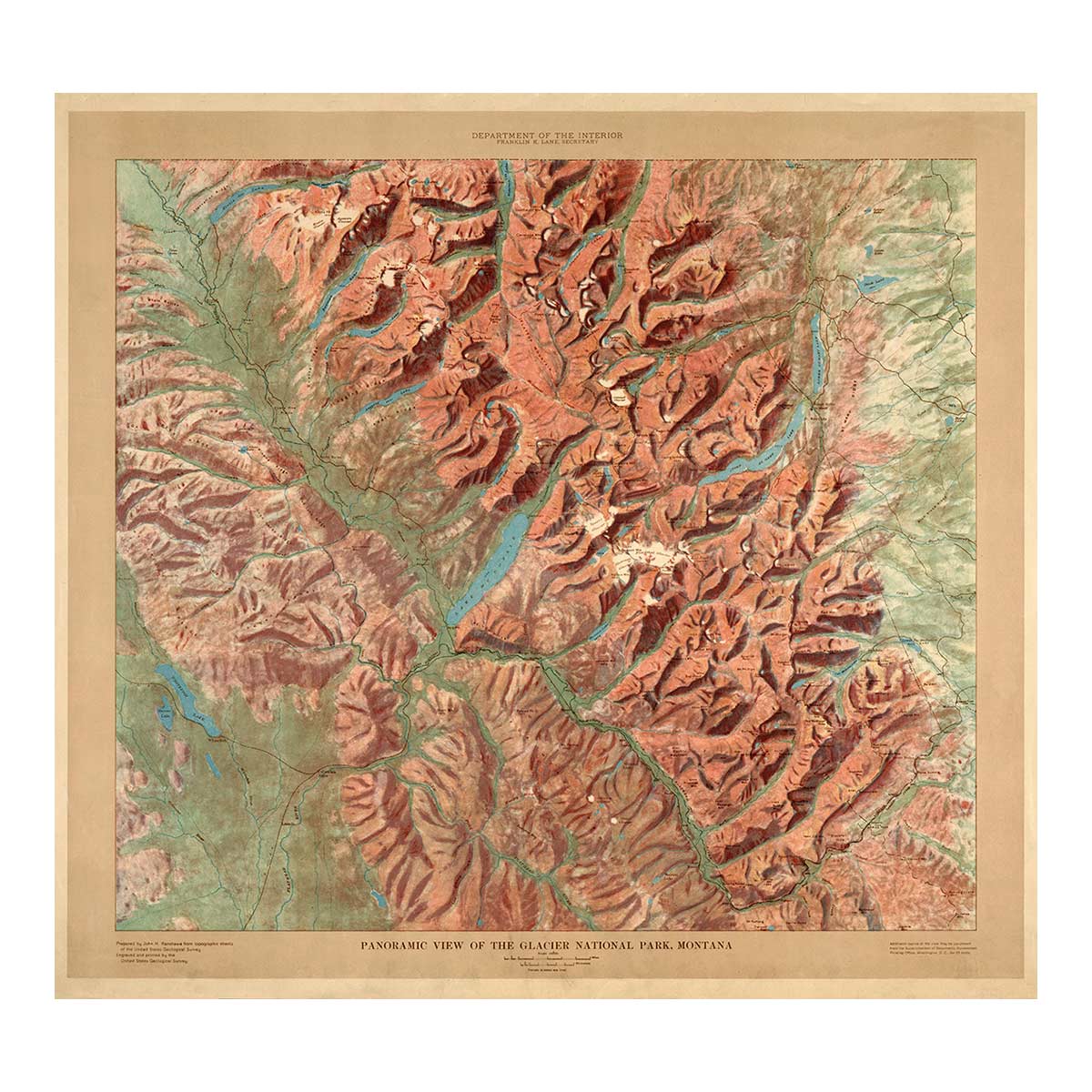Glacier National Park Map 1914 - Muir Way - Vintage Map