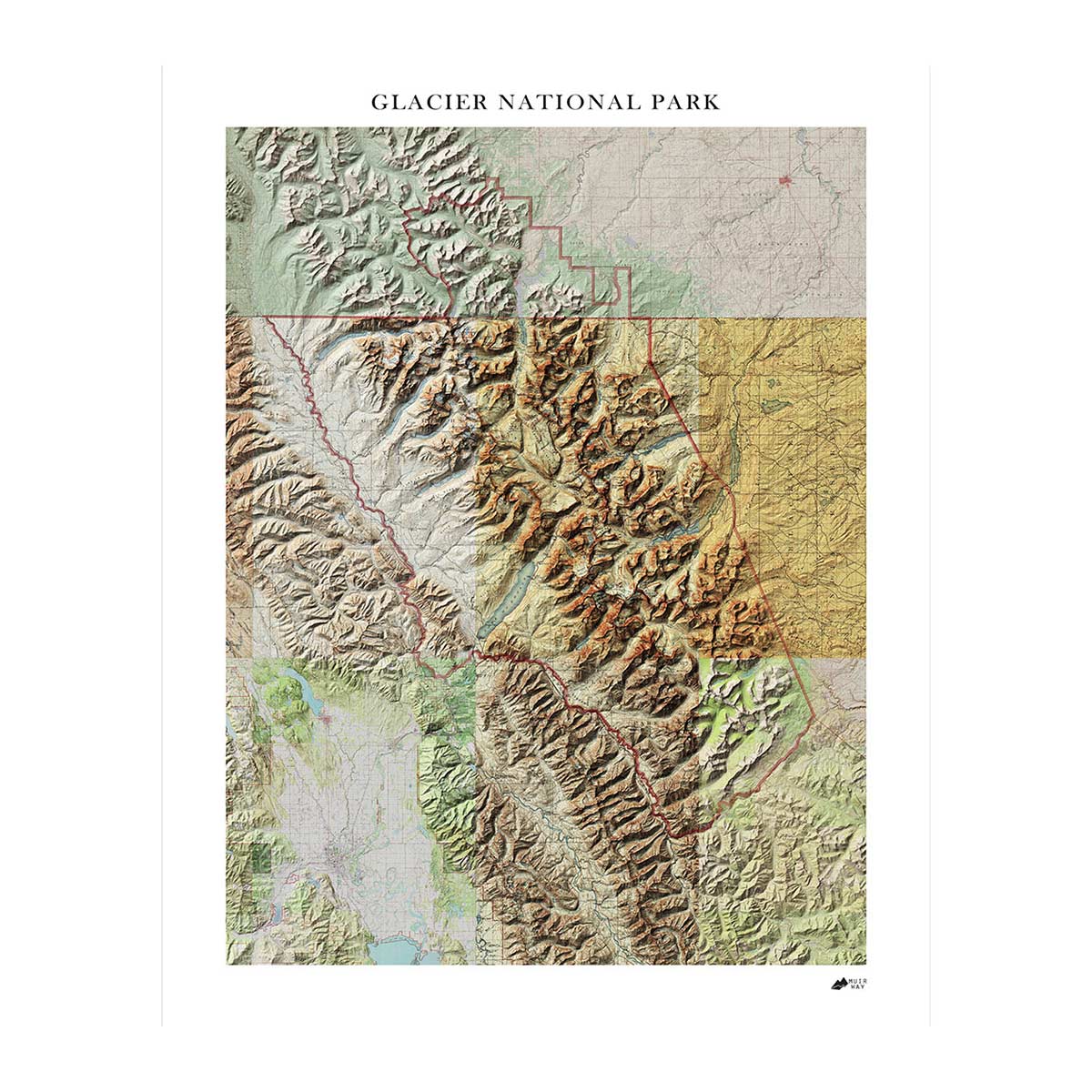 Glacier Shaded Relief Map - Muir Way - Relief Series