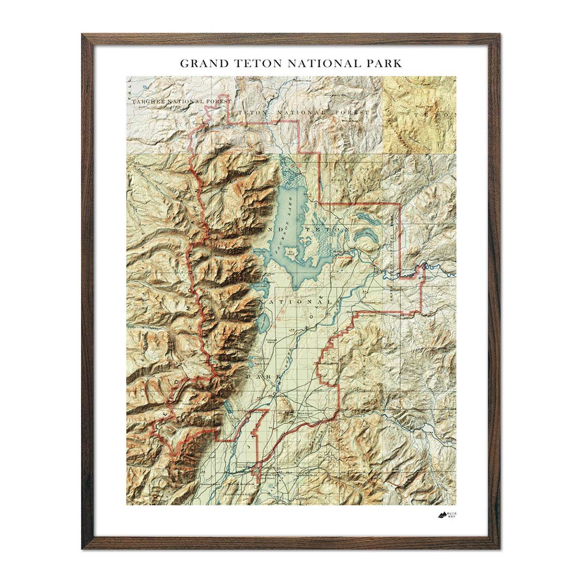 Grand Teton Shaded Relief Map - Muir Way - Relief Series