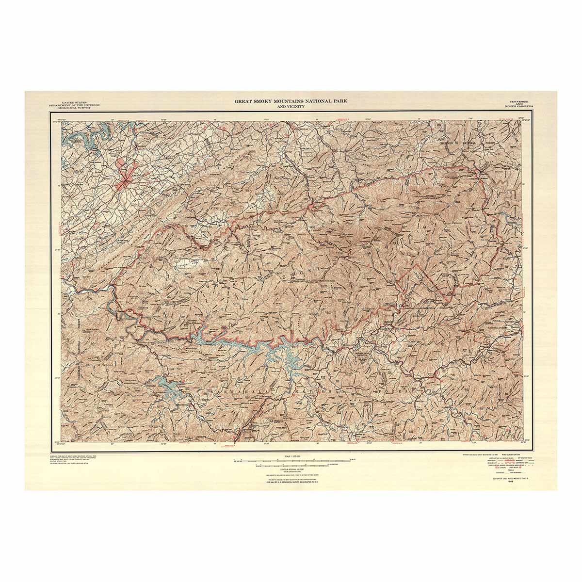 Great Smoky Mountains National Park Map 1953 - Muir Way - Vintage Map