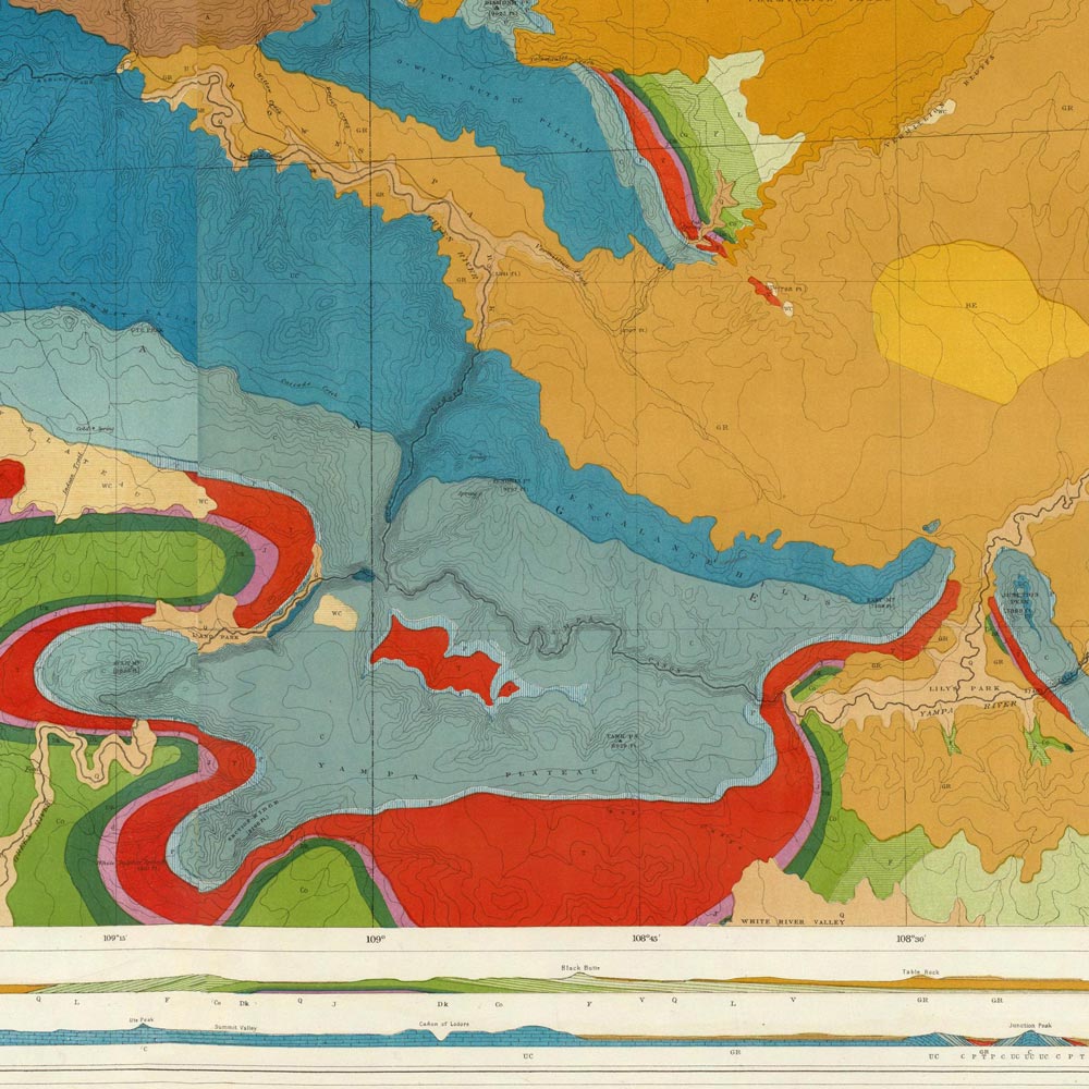 Green River Basin 1876 Geological Map - Muir Way - Vintage Map