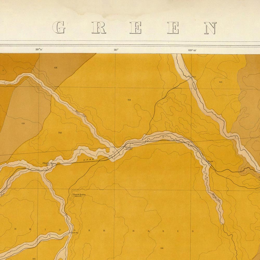 Green River Basin 1876 Geological Map - Muir Way - Vintage Map