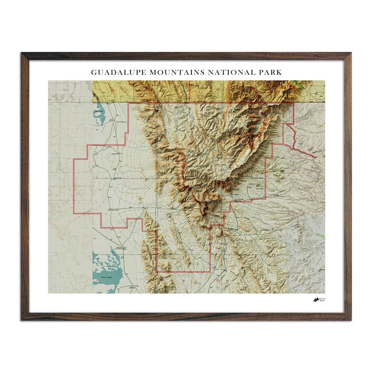 Guadalupe Mountains Shaded Relief Map - Muir Way - Relief Series