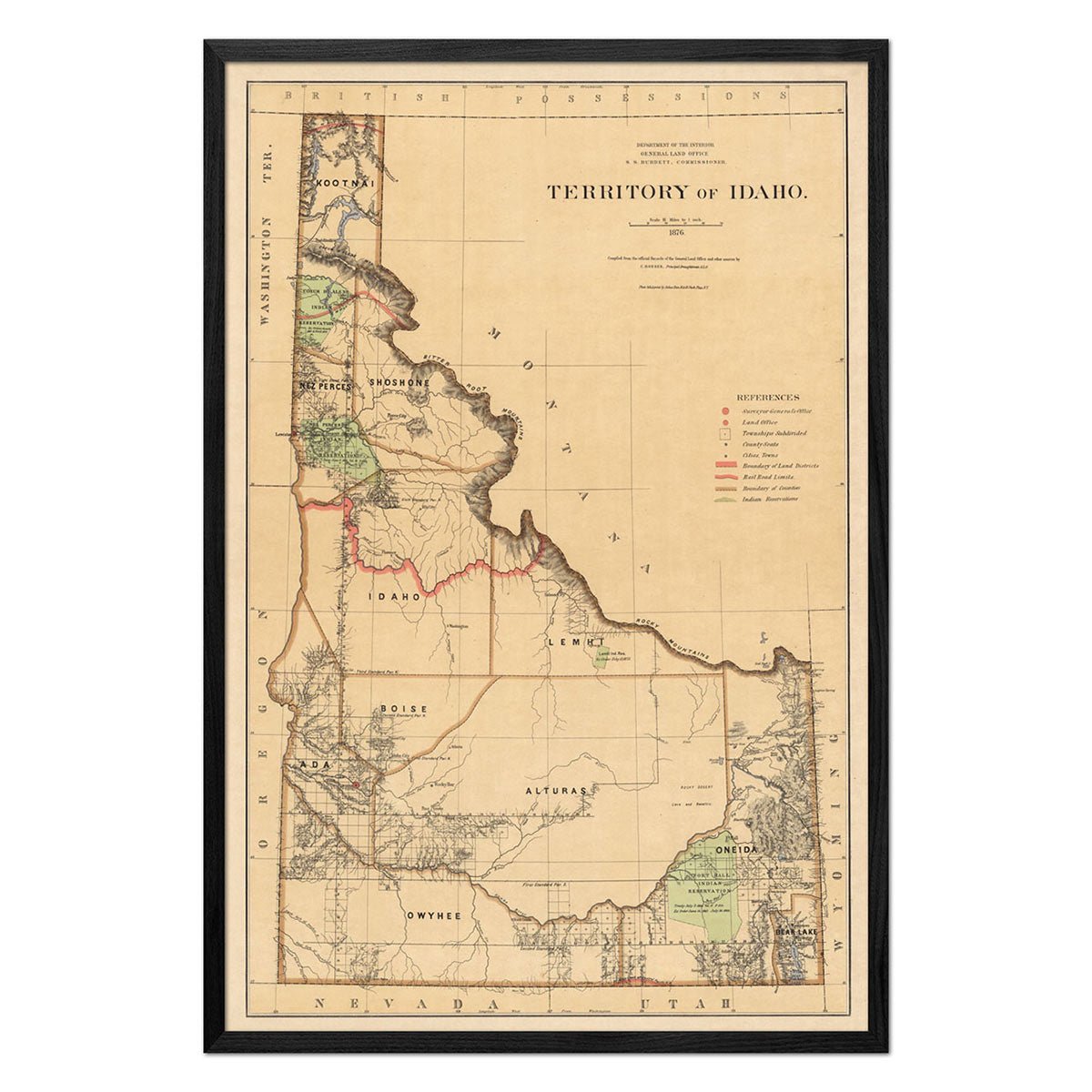 Idaho Territory 1876 Map - Muir Way - Vintage Map