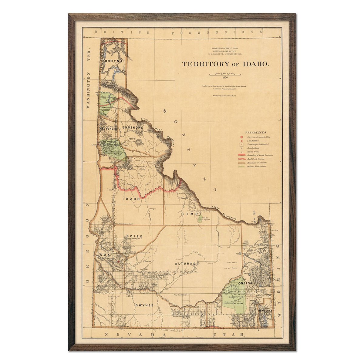 Idaho Territory 1876 Map - Muir Way - Vintage Map