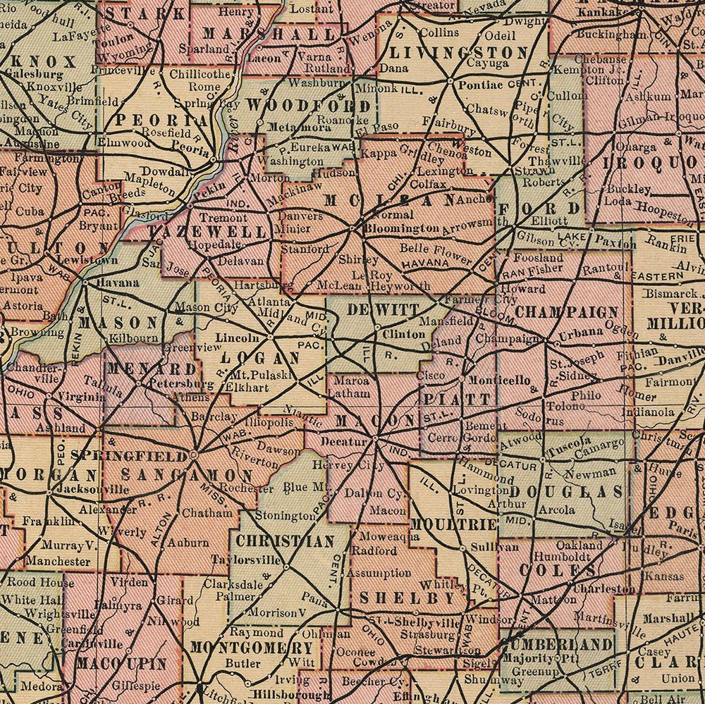 Illinois 1883 Map - Muir Way - Vintage Map