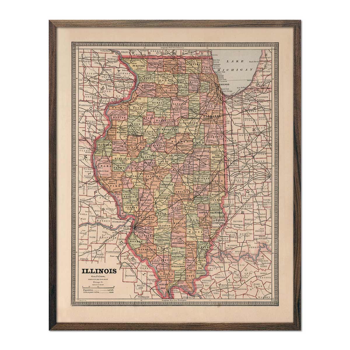 Illinois 1883 Map - Muir Way - Vintage Map