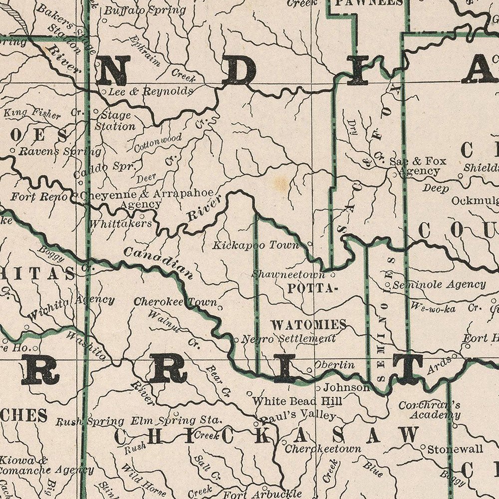 Indian Territory (Oklahoma) 1883 Map - Muir Way - Vintage Map