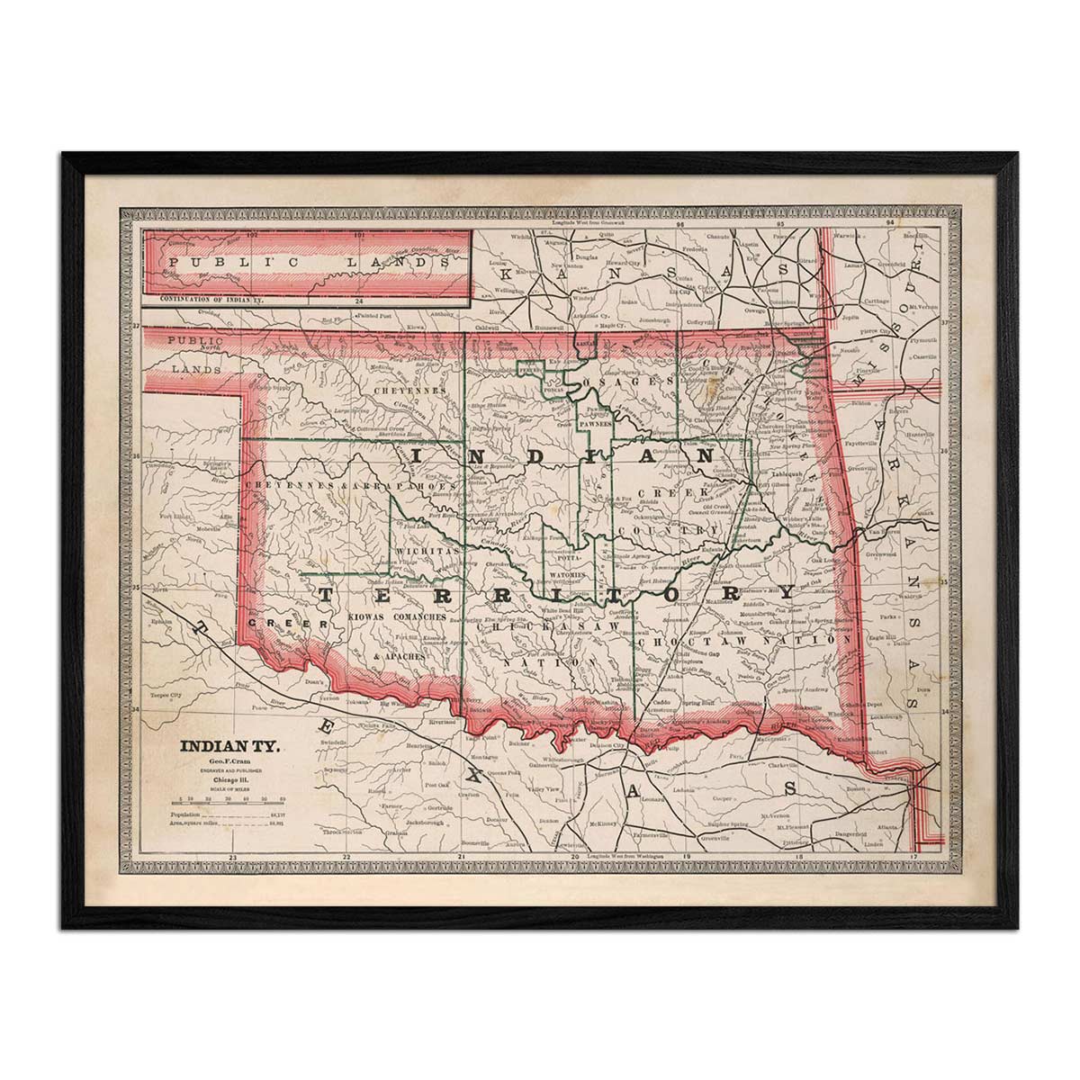 Indian Territory (Oklahoma) 1883 Map - Muir Way - Vintage Map
