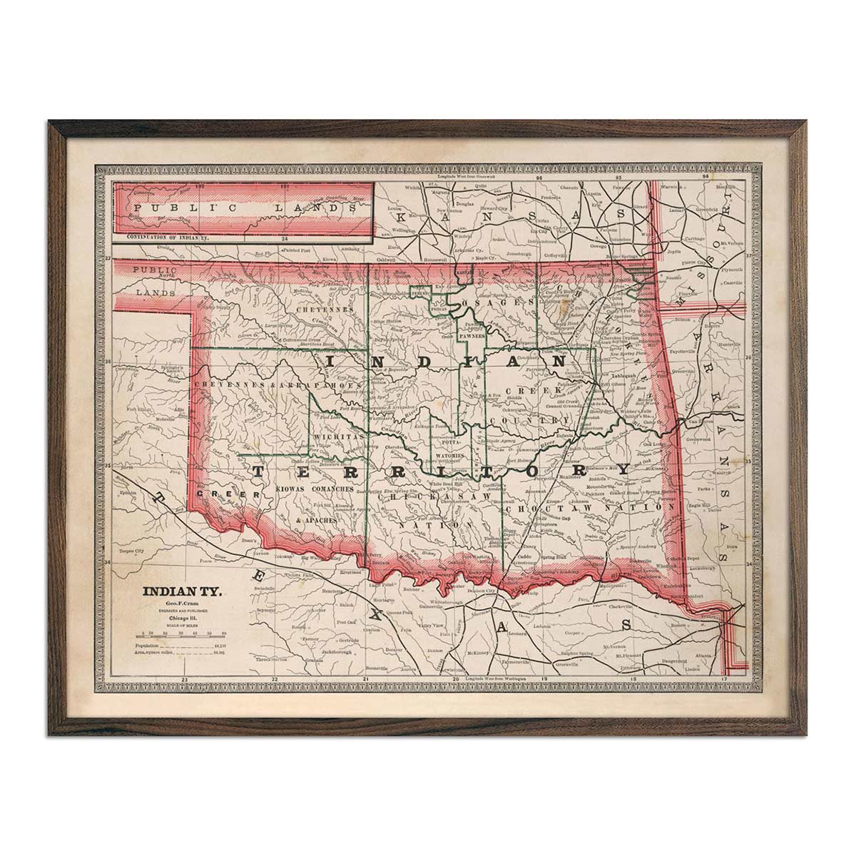 Indian Territory (Oklahoma) 1883 Map - Muir Way - Vintage Map