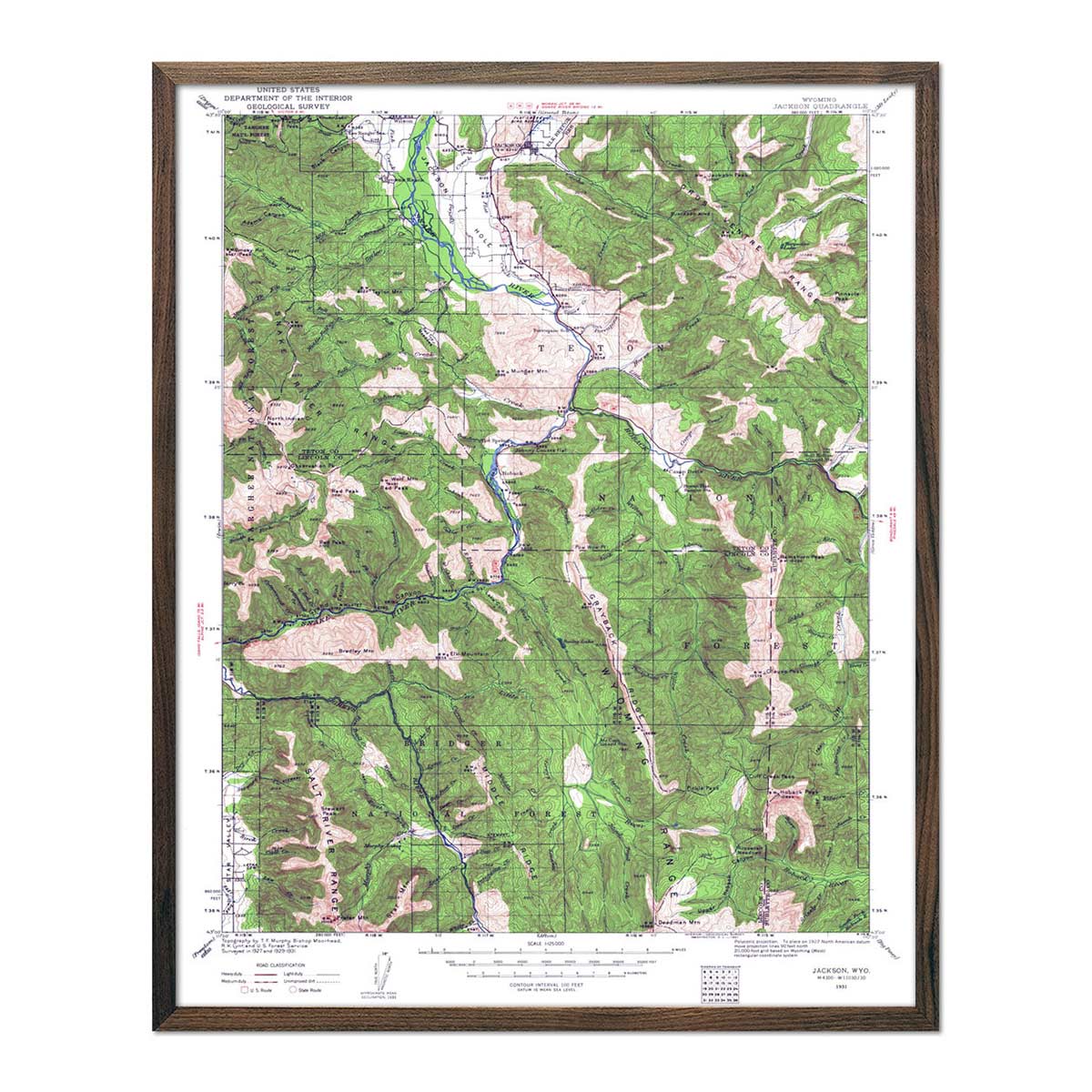 Jackson Hole, WY 1931 USGS Map - Muir Way - Vintage Map