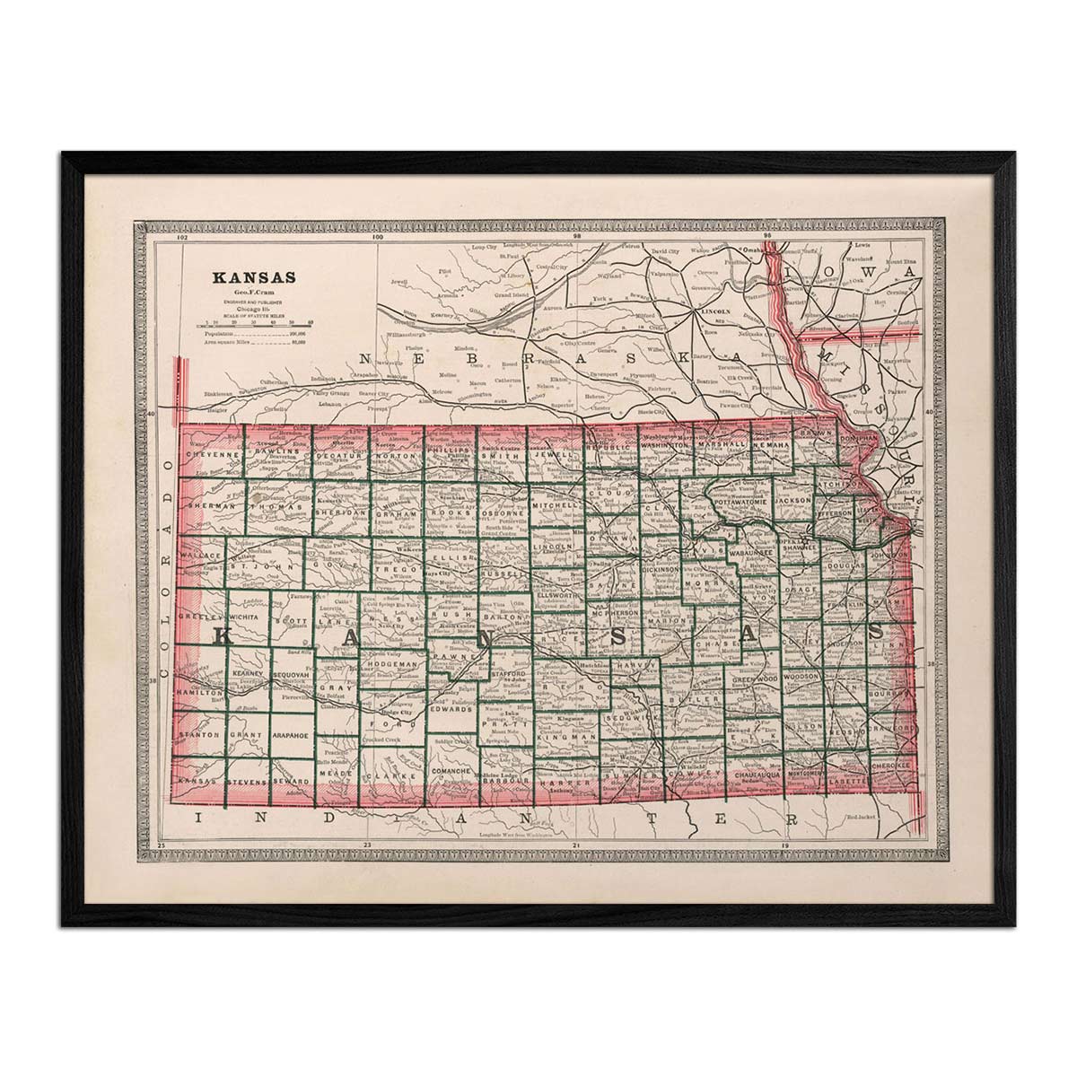 Kansas 1883 Map - Muir Way - Vintage Map