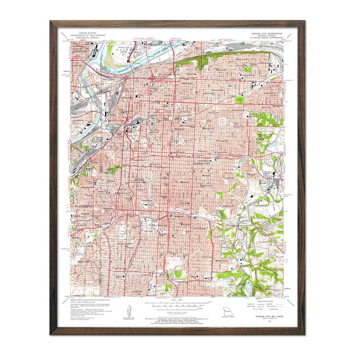 Kansas City, MO/KS 1957 USGS Map - Muir Way - Vintage Map
