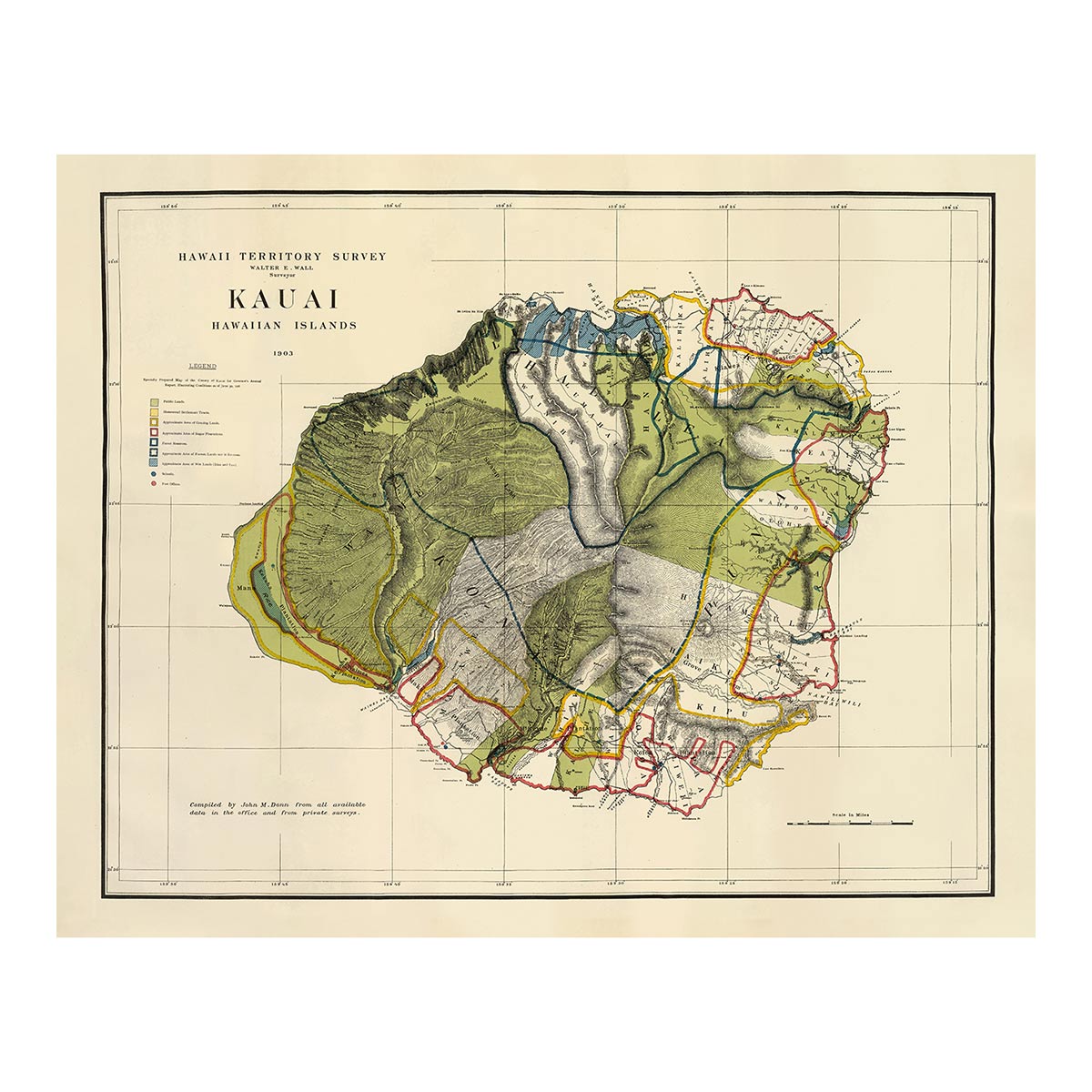 Kauai Island 1903 Map - Muir Way - Vintage Map